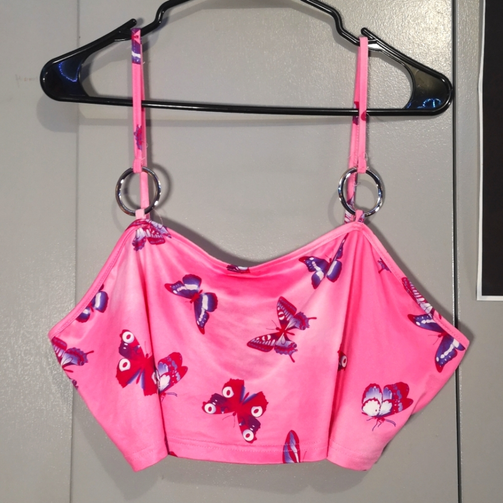 🔥Y2K Styled Pink Butterfly Crop Top